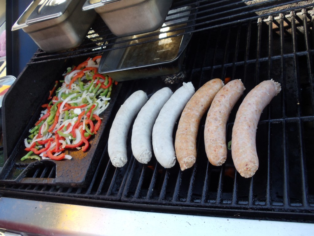 sausage and peppers on the grill
