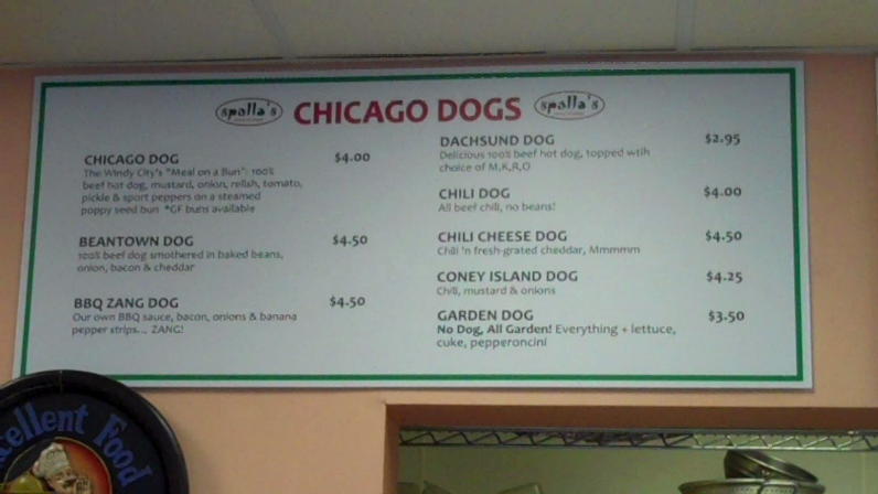 Spalla's Menu Chicago Hot Dogs